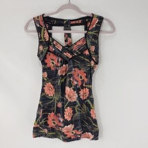 American Rag Floral Black and Pink Blouse